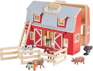 Fold and Go Wooden Barn With 7 Animal Play Figures