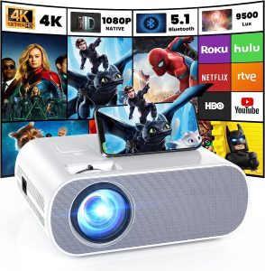 HOMPOW Projector, Native 1080P Full HD Bluetooth Projector with Speaker