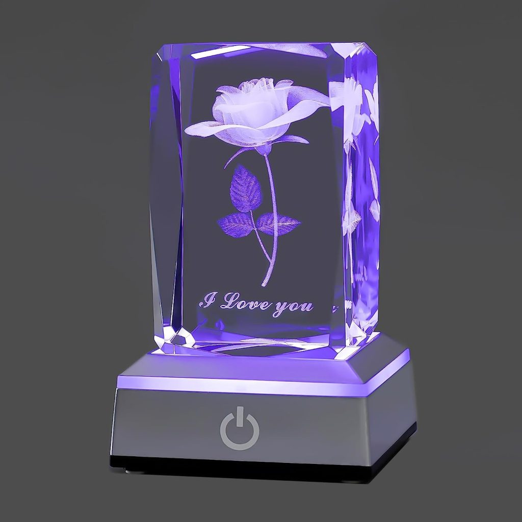 Hochance 3D Rose Crystal Multicolor Nightlight Christmas Gifts