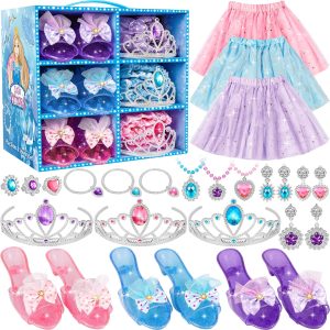Princess Dress Up Toys & Jewelry Boutique, Costumes Set incl Color Skirts, Shoes, Crowns, Accessories, Girls Role Play Gift 