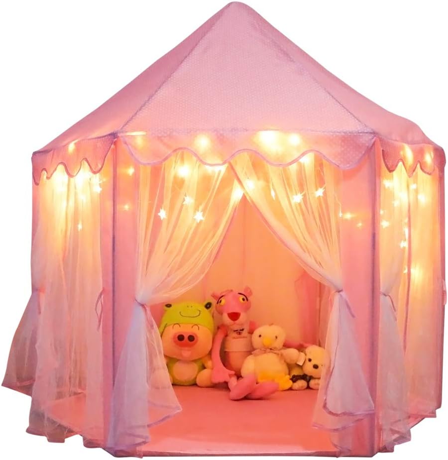 Princess Castle Playhouse Tent for Girls with LED Star Lights for Christmas gift
