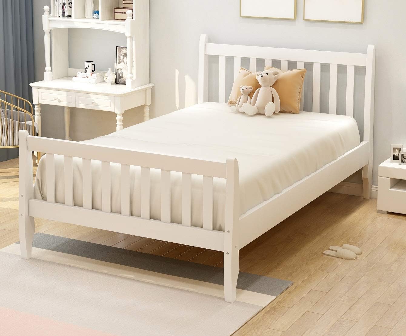 Rhomtree Twin Size Wood Platform Bed - Twin Beds for Kids