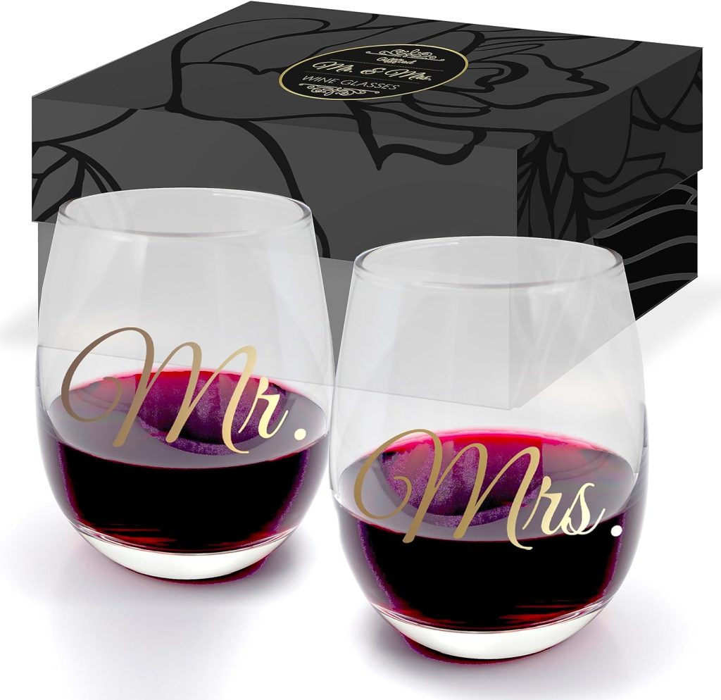 Triple Gifted Gold Mr. and Mrs. Wine Glass