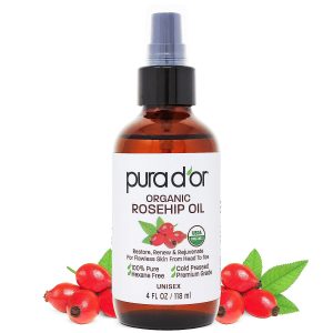 PURA D'OR Organic Rosehip Seed Oil,100% Pure Cold Pressed USDA Certified All Natural Moisturizer Facial Serum For Anti-Aging