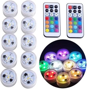 Mini Submersible Led Lights with Remote, Small Underwater Tea Lights Candles Waterproof 1.5" RGB Multicolor Flameless Accent Lights Battery Operated Vase Pool Pond Lantern Decoration Lighting