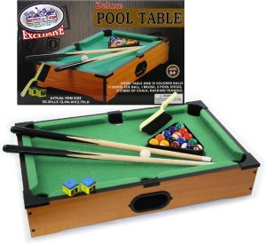 Matty's Toy Stop Deluxe 20" Wooden Table Top Pool (Billiards) Table with 15 Colored Balls, 1 Cue Ball, 1 Brush, 2 Pool Sticks, 2 Cubes of Chalk & Racking Triangle