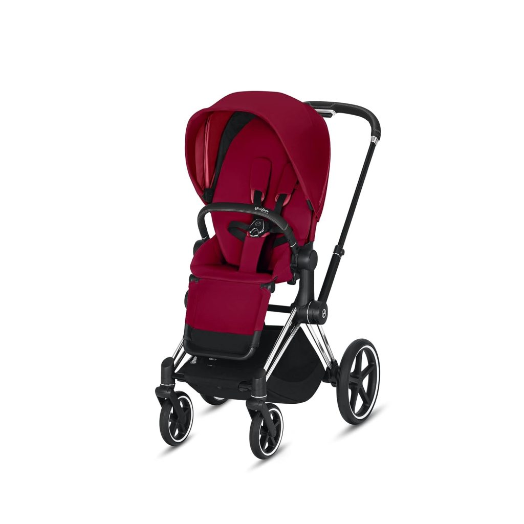 Cybex e-Priam Complete Stroller, Smart Assist Technology, Rocking Mode, One-Hand Compact Fold, Reversible Seat, Smooth Ride All-Wheel Suspension, True Red...