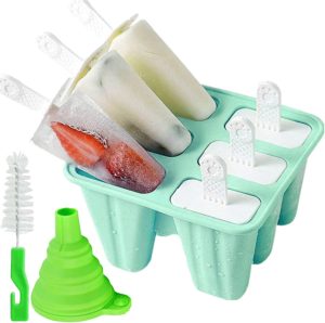 Popsicle Mould，Popsicle Molds 6 Pieces Silicone Ice Pop Molds BPA Free Popsicle Mold Reusable Easy Release Ice Pop Make (Green)
Size:6 Cavities