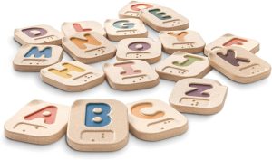 
PlanToys Braille Alphabet A-Z Braille-Reading Alphabet Learning Toys - 26 Sustainably-Made Traceable Wooden Tiles with Upper and Lower Case Letters and Braille