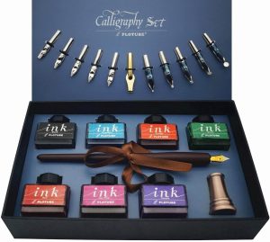 
Plotube Calligraphy Pen Set – Includes Wooden Dip Pen, Antique Brass Holder, 11 Nibs, 7 Colors Ink Bottles and Beginner's Manual