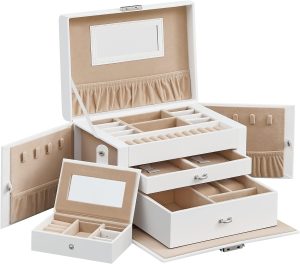 SONGMICS Jewelry Box 3 Layers, Jewelry Organizer with 2 Drawers, Jewelry Case with Portable Travel Case, with Handle, Lockable, Jewelry Storage, Gift for Loved ones, Christmas Gifts, White UJBC121W
Visit the SONGMICS Store