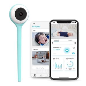 Lollipop Baby Monitor (Turquoise) - with Contactless Breathing Monitoring (No Extra Sensor Required, Subscription Service), Sleep Tracking and True Crying...