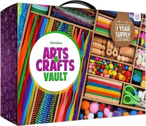 Arts and Crafts Vault - 1000+ Piece Craft Supplies Kit Library in a Box for Kids Ages 4 5 6 7 8 9 10 11 & 12 Year Old Girls & Boys - Crafting Set Kits - Gift Ideas for Kids Art Project Activity Gifts