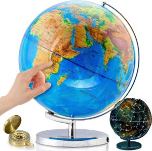 
GET LIFE BASICS Illuminated Globe of the World with Stand - 13 Inch Tall 3in1 World Globe, Constellation Globe Night Light, and Globe Lamp with Built-In LED...