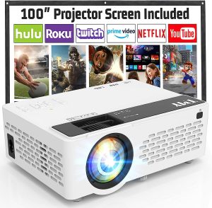 TMY Mini Projector, Upgraded 9500 Lumens Bluetooth Projector with 100" Screen, 1080P Full HD Portable Projector, Movie Projector Compatible with TV Stick Smartphone/HDMI/USB/AV, indoor & outdoor use