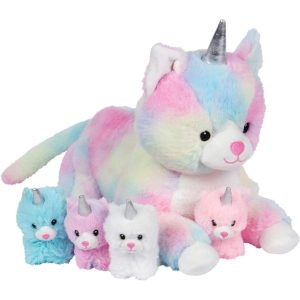 PixieCrush Unicorn Stuffed Animals for Girls Ages 3-8 - Mommy Cat Unicorn with 4 Baby Kittens - Magical Cat Pillow Plushies - Enchanting Plush Cat with Stuffed Kittens