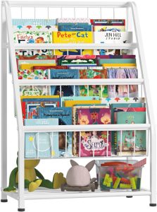 
JAQ Bookshelf for Toddlers, 4-Tier Metal Kids Bookshelves Rack with Toy Storage Organizer in Bedroom Study Room Playrooms Nursery for Infants Baby Young...