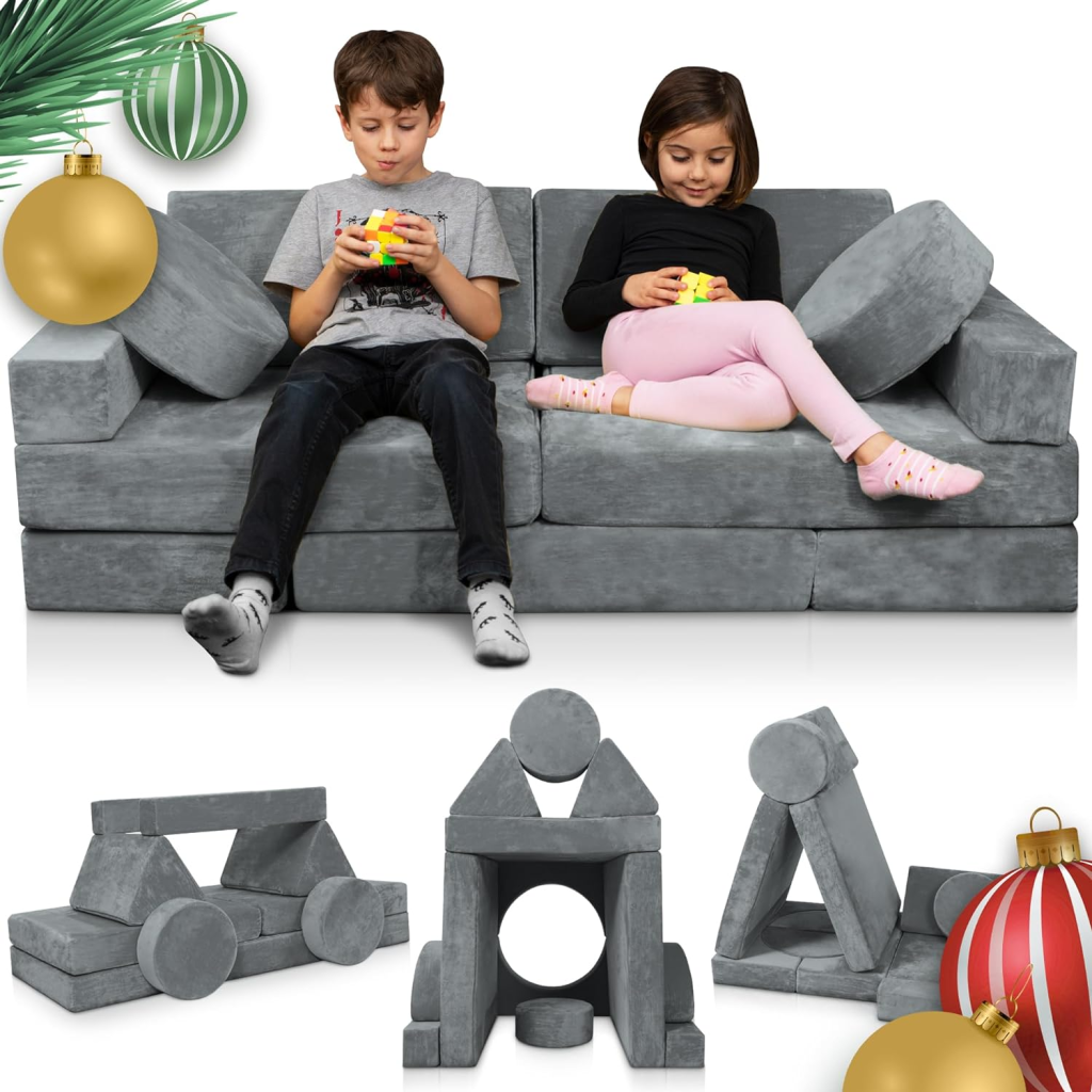 Lunix LX15 14pcs Modular Kids Play Couch, Child Sectional Sofa, Fortplay Bedroom and Playroom Furniture for Toddlers, Convertible Foam and Floor Cushion for...
