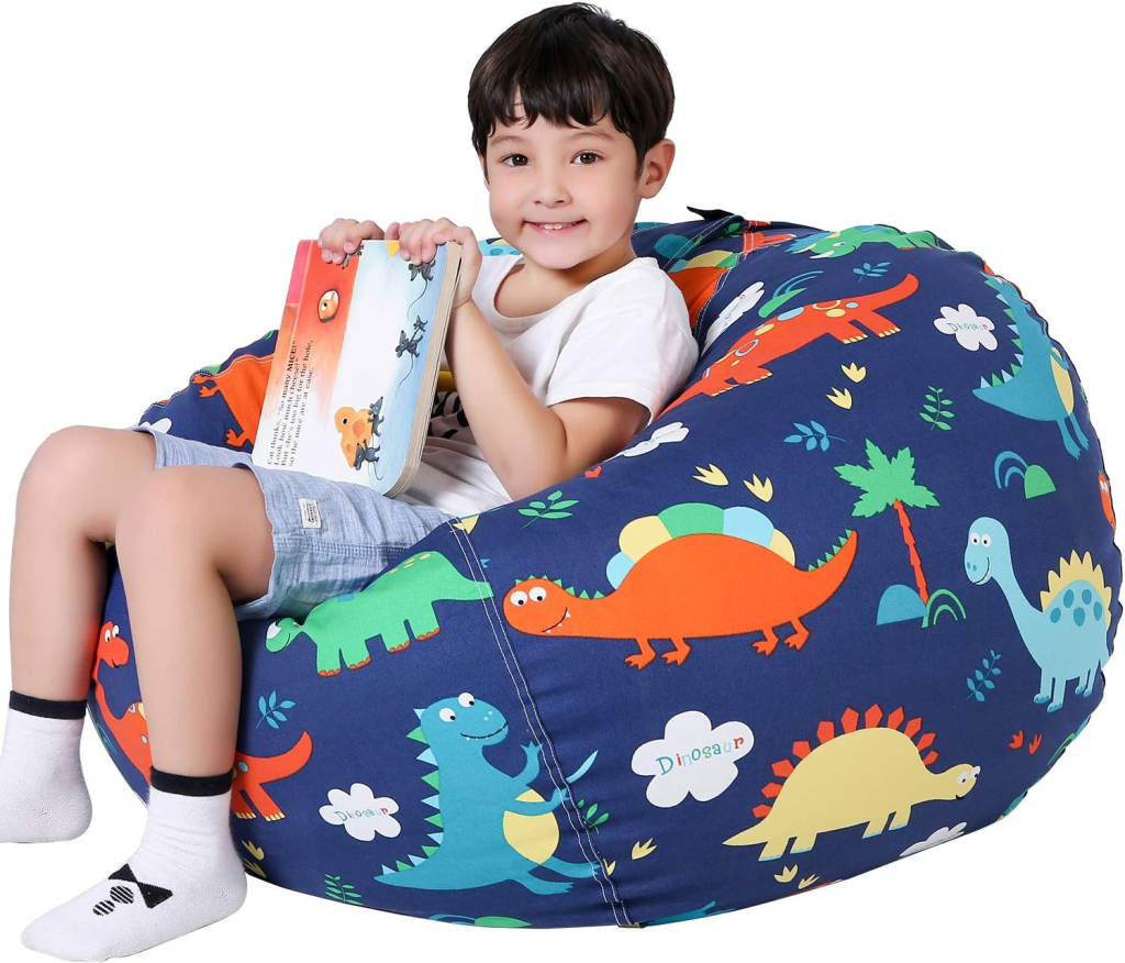 Lukeight Stuffed Animal Storage Bean Bag Chair Cover for Kids, Dinosaur Zipper Beanbag Chair Cover for Organizing Toddler & Kids' Rooms Plush Toys...