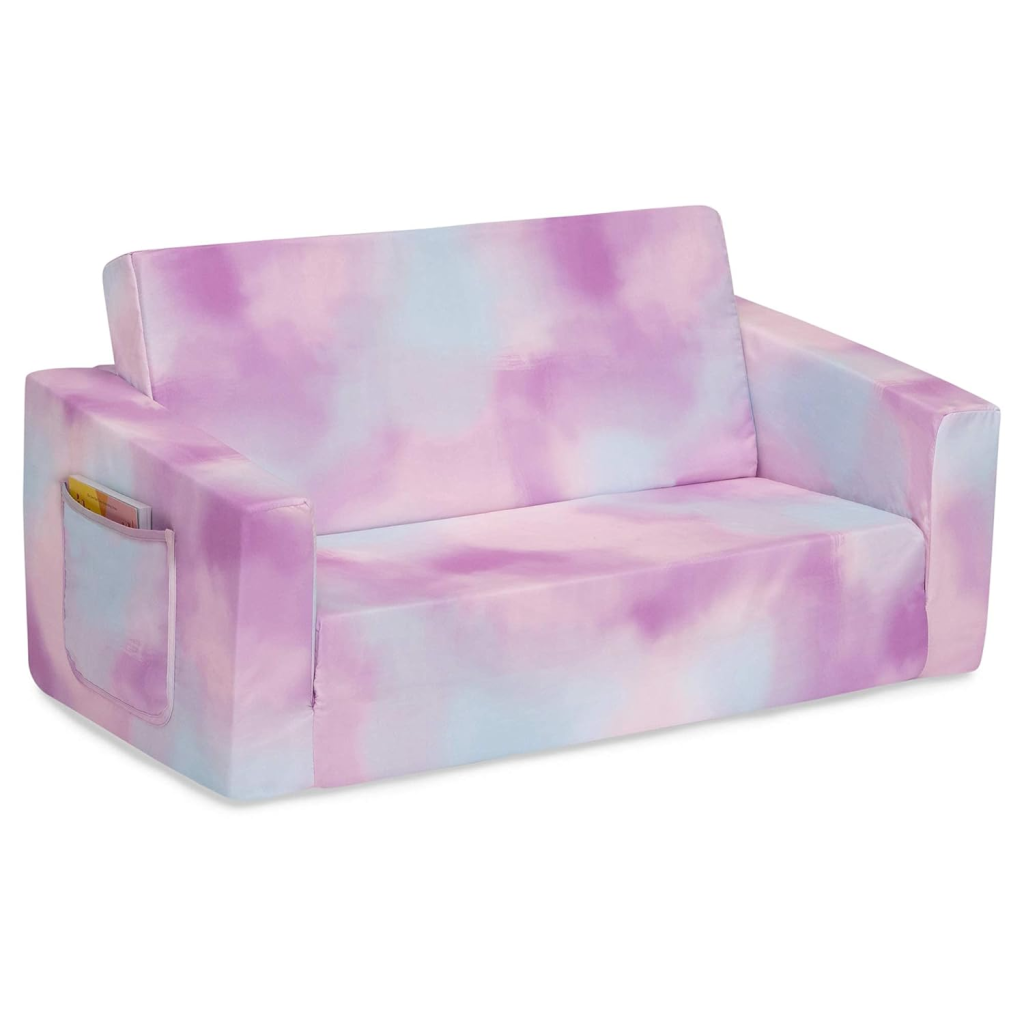 Delta Children Cozee Flip-Out 2-in-1 Convertible Sofa to Lounger for Kids, Pink Tie Dye