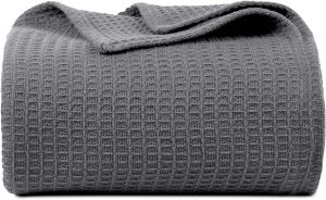 Bed Bath & Home Waffle Weave Blanket Queen Size 100% Cotton Throw Blanket - Thermal Blanket for Bed Sofa and Couch 90 x 90 Inches Grey Color by Bed Bath and Home