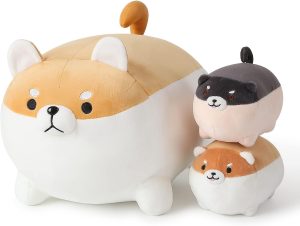 Ditucu Cute Shiba Inu Stuffed Animal Toy Mommy 15.7 inch with 2 Babies 6.2 inch Corgi Akita Dog Plush Pillow Kawaii Plushie Toy Best Gifts for Kids (Shiba Family)