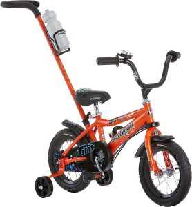 Schwinn Grit and Petunia Steerable Kids Bike, Boys and Girls Beginner Bicycle, 12-Inch Wheels, Training Wheels, Easily Removed Parent Push Handle with Water Bottle Holder, Perfect for Toddlers
