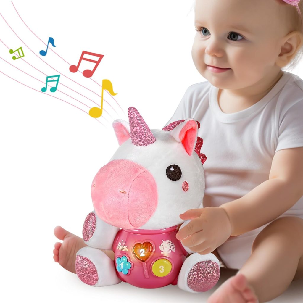 iPlay, iLearn Baby Unicorn Musical Toys, Newborn Girls Plush Stuffed Animal, Infant Light Music Set, Christmas Birthday Gifts 0 3 4 5 6 12 18 Month,...