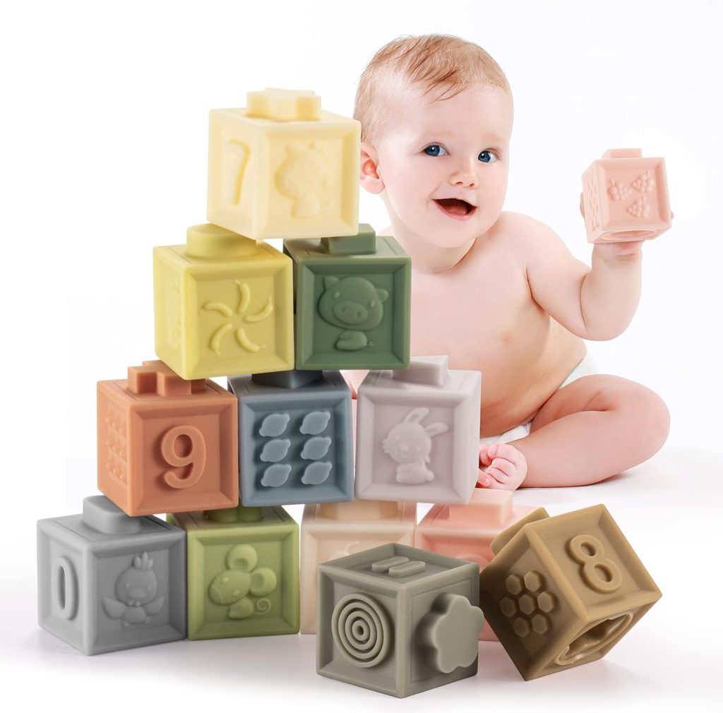 Ganowo 12PCS Mini Soft Stacking Blocks Toys